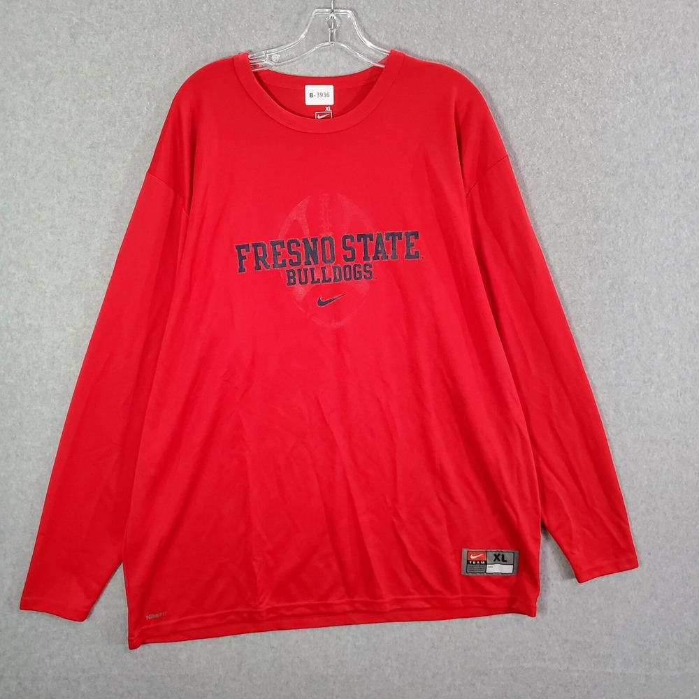 Fresno State Bulldogs Men Activewear Shirt Large‎ Red Nike Fit Dry Swoosh Logo
